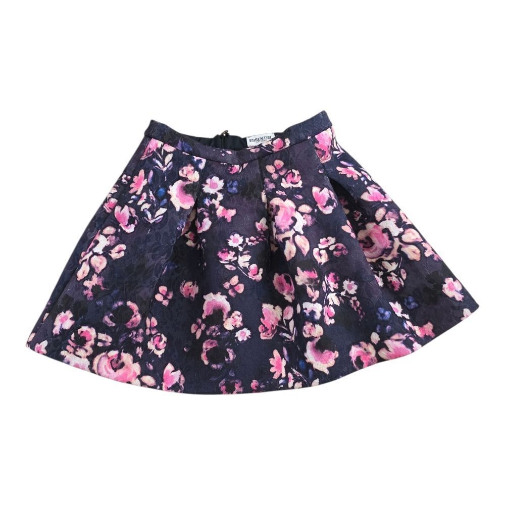 Essentiel Antwerp Navy Floral A-Line Scuba Pleated Kosmea Skirt L